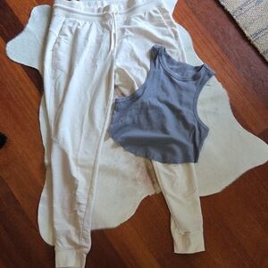 all in motion Cream Track Joggers with Gray Crop Tank